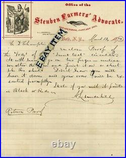 1872 BATH, N. Y. STEUBEN FARMERS ADVOCATE letterhead Anthony. L. UNDERHILL Editor