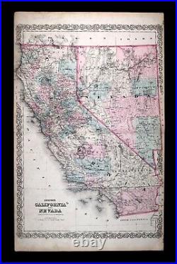 1874 Colton Atlas Map California & Nevada San Francisco Los Angeles Las Vegas US