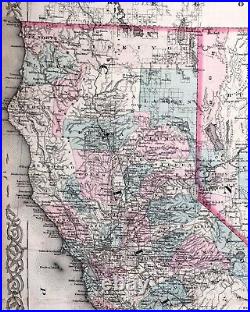 1874 Colton Atlas Map California & Nevada San Francisco Los Angeles Las Vegas US