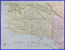 1892 SANTA BARBARA VENTURA LOS ANGELES COUNTIES CA Map Old Antique Original