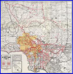 1934 Large Los Angeles County Traffic Road Street Map Traffic Volume Vintage