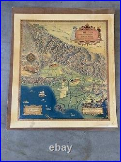 1937 Orig VINTAGE CARTOON MAP OLD SPANISH MEXICAN RANCHOS OF LOS ANGELES COUNTY