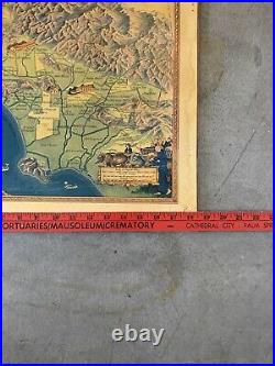 1937 Orig VINTAGE CARTOON MAP OLD SPANISH MEXICAN RANCHOS OF LOS ANGELES COUNTY