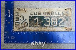 1939 39 Los Angeles County California Ca License Plate Tag 39p 3/q 1382 1-382