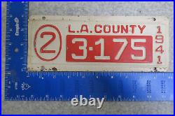 1941 41 Los Angeles County California Ca License Plate Tag 2 3175 3-175