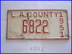 1951 Los Angeles COUNTY California License Plate Tag