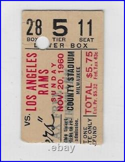 1960 Packers Los Angeles Rams Ticket Stub November 20, 1960 County Stadium