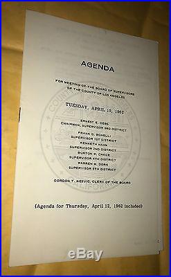 1962 AGENDA For Meeting of the Board of Supervisors of the County of Los Angeles