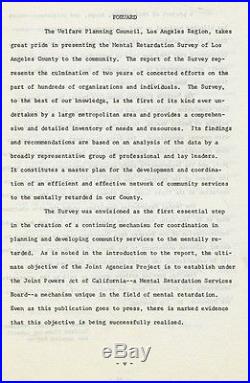 1965 Mental Retardation Survey of Los Angeles County CA Joint Agencies Project