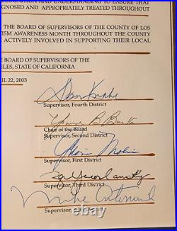 2003 Autism Society Signed Plaque La Cnty Board Sups Knabe, Burke, Molina, Etc