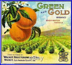 307018 Walnut Los Angeles County Green and Gold Orange Crate POSTER Affiche