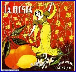 307038 Pomona Los Angeles County La Fiesta Orange Fruit Crate POSTER Affiche