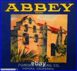 308236 Pomona Los Angeles County Abbey Mission Orange Crate POSTER Affiche
