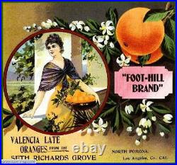 308636 Pomona Los Angeles County Foot-Hill Orange Fruit Crate POSTER PLAKAT