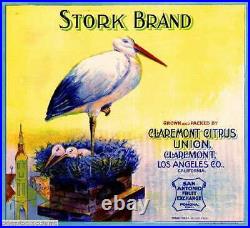 308697 Claremont Los Angeles County Stork #2 Orange Fruit Crate POSTER Affiche