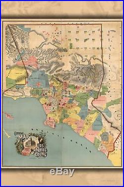 42x63 Poster Official Map Los Angeles County, California 1888