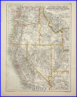 Antique Map of America Map of California, Nevada, Washington Bartholomew