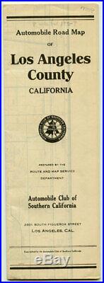 CALIFORNIA LOS ANGELES ROAD / Automobile Road Map of Los Angeles County 1928