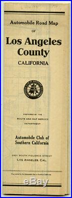 CALIFORNIA LOS ANGELES ROAD / Automobile Road Map of Los Angeles County 1929