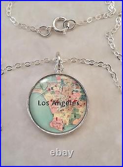Choose a City Vintage Map Locations Sterling Silver 925 Pendant Necklace