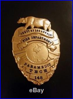 County Of Los Angeles Fire Dept. Paramedic Tech Badge Walking Bear Blackinton