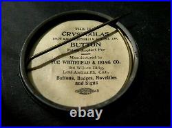 Crystoglas Button PINBACK WHITEHEAD HOAG CO. LOS ANGELES COUNTY OF FRUIT FLOWERS