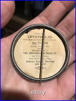 Early 1900s Los Angeles County Of Fruit And Flowers Crystoglas Pin Back Button