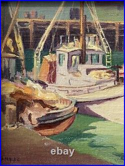 Fine Antique California Impressionist Nautical Boats Oil Painting, HYDE 1930s