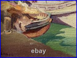 Fine Antique California Impressionist Nautical Boats Oil Painting, HYDE 1930s