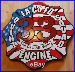Fire Department Los Angeles County Quint routed patch plaque sign Custom Carved
