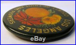 Gorgeous c. 1915 LOS ANGELES COUNTY FRUIT & FLOWERS Crystoglas pinback button