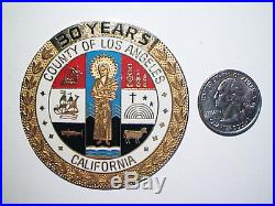 Large VINTAGE COUNTY of LOS ANGELES 30 YEARS BRASS CLOISONNE EMPLOYEE MEDALLION