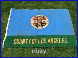 Large Vintage Los Angeles County Flag with Sewn Seal 1950s-60s approx 4 x 5.5 Feet