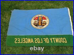 Large Vintage Los Angeles County Flag with Sewn Seal 1950s-60s approx 4 x 5.5 Feet