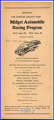 Los Angeles County Fair Speedway Auto Race Program 9/28/1935-midgets-VG