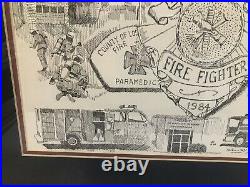 Los Angeles County Fire Dept framed pencil sketch