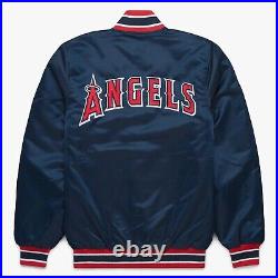 MLB Los Angeles Angels Navy Blue Satin Bomber Baseball Varsity Letterman Jacket