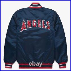 MLB Los Angeles Angels Navy Blue Satin Bomber Varsity Baseball Letterman Jacket
