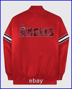 MLB Los Angeles Angels Red Satin Bomber Baseball Letterman Varsity Jacket