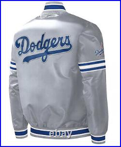 MLB Los Angeles Dodgers Silver Gray Satin Baseball Letterman Varsity Jacket