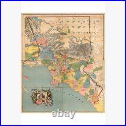 Map of Los Angeles County, 1888 Antique Map Custom Printed to Order