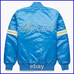NFL Los Angeles Chargers Sky Blue Satin Bomber Letterman Baseball Varsity Jacket
