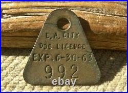 Old LOS ANGELES CALIFORNIA (L. A. CO) LOW # 992 CANINE DOG LICENSE BRASS TAX TAG