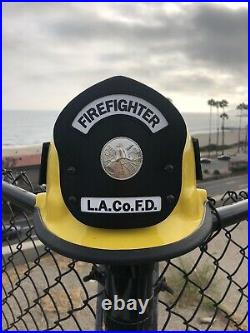 Older LOS ANGELES County CALIFORNIA FIRE DEPARTMENT HELMET STATION LEATHER Front