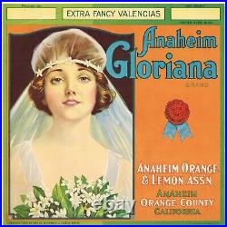 Original Orange Crate Label 1919 Western Litho Anaheim Gloriana Duncan Gleeson