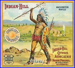 Original Orange Crate Label Indian Hill Pomona California C1915 Sunburst Wear