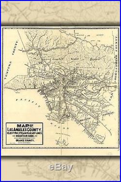 Poster, Many Sizes Map Of Los Angeles County 1912