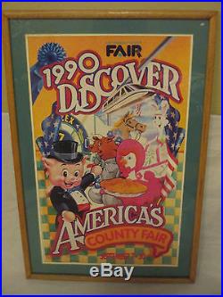 RARE Framed Poster 1990 DISCOVER AMERICAS Los Angeles County Fair 30 x 18