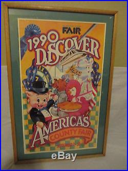 RARE Framed Poster 1990 DISCOVER AMERICAS Los Angeles County Fair 30 x 18