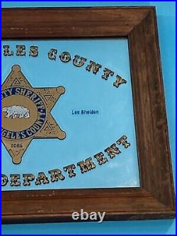 RARE Vintage 1970s LOS ANGELES COUNTY SHERIFF DEPT Logo Emblem Mirror